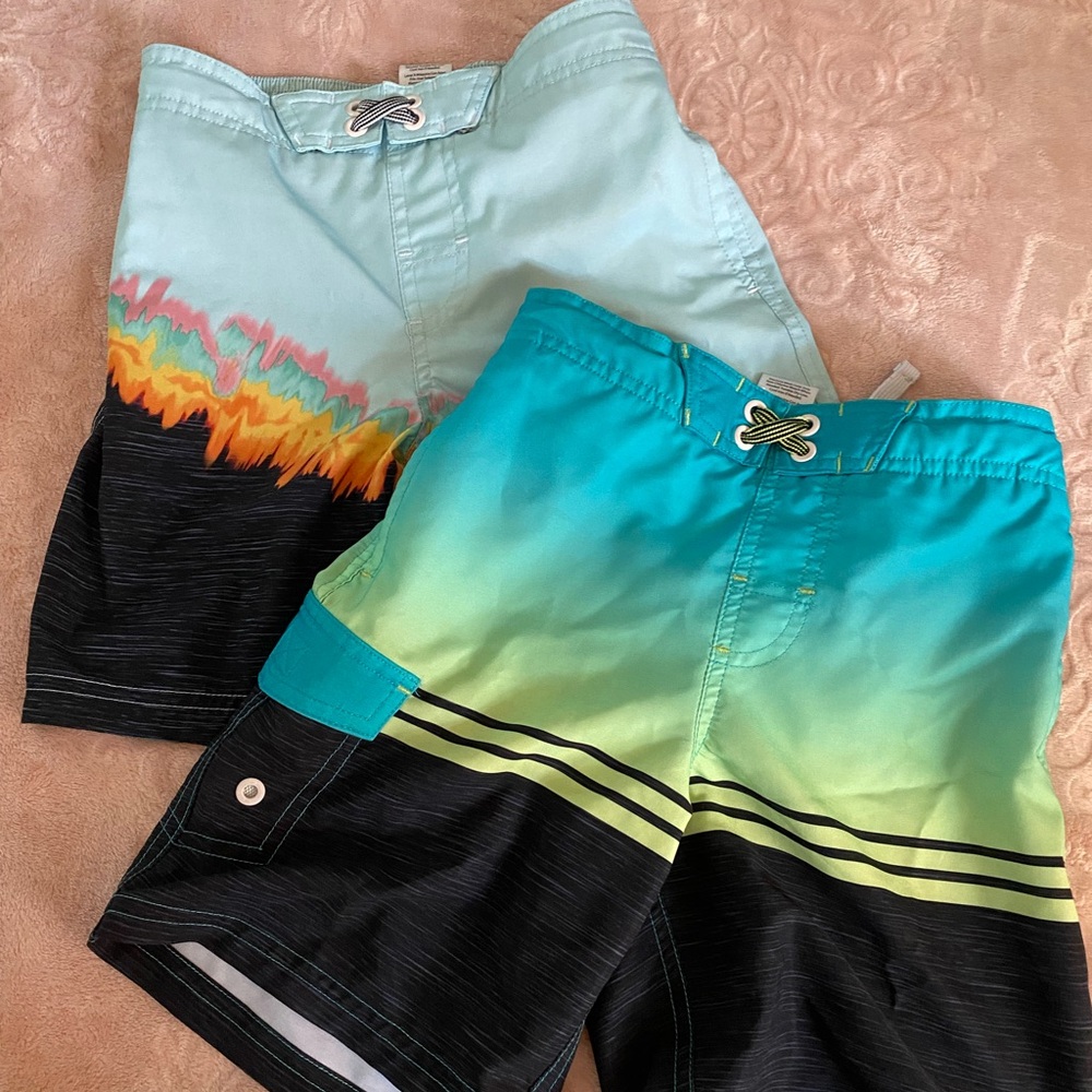Wonder Nation Teal and Multicolor Swim Trunks